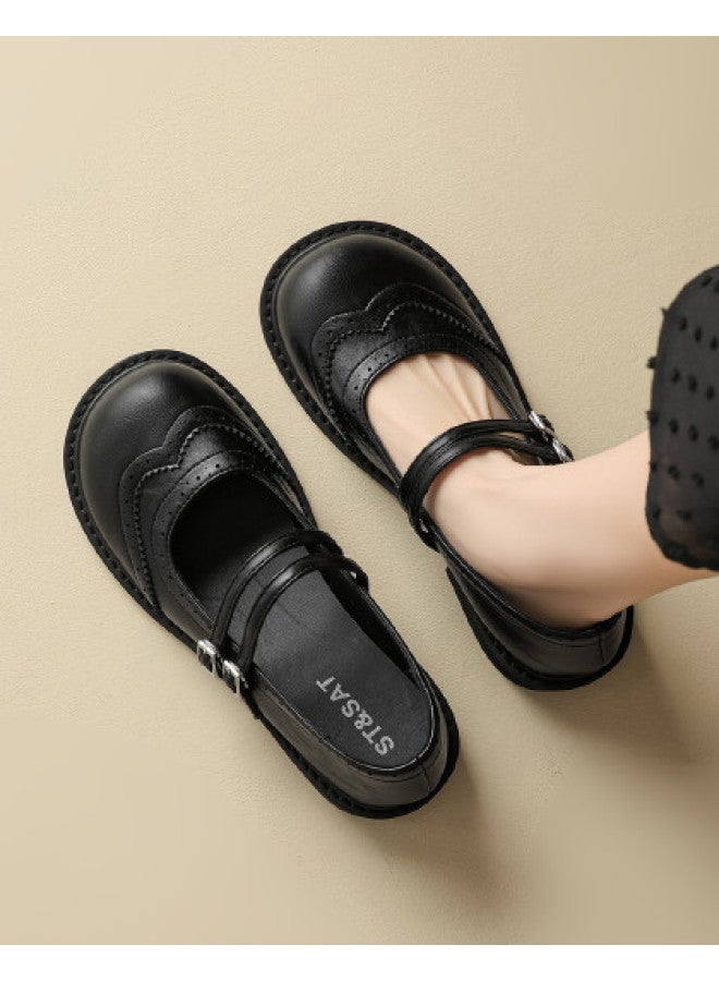 St&Sat Vintage Mary Jane Shoes Fashion Versatile Lightweight Commuter Shoes Petite Height-increasing Loafers Casual Shoes Women's Flats - Image 1