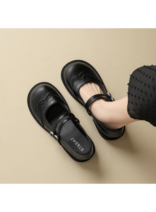 St&Sat Vintage Mary Jane Shoes Fashion Versatile Lightweight Commuter Shoes Petite Height-increasing Loafers Casual Shoes Women's Flats - Image 2