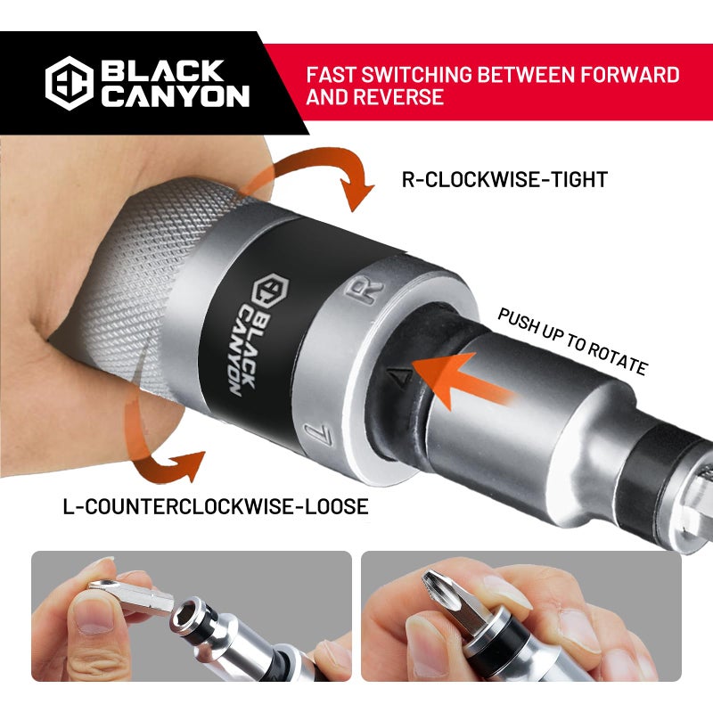 BLACK CANYON 1/2" S2 Hand Impact Screwdriver, 12-Pieces Tip Styles Slotted, Phillips, Hex, Manual Reversible Impact Driver, Disengage Rusted Fasteners or Frozen Bolts, Ideal Hand Tool for Men, Dad - Image 4