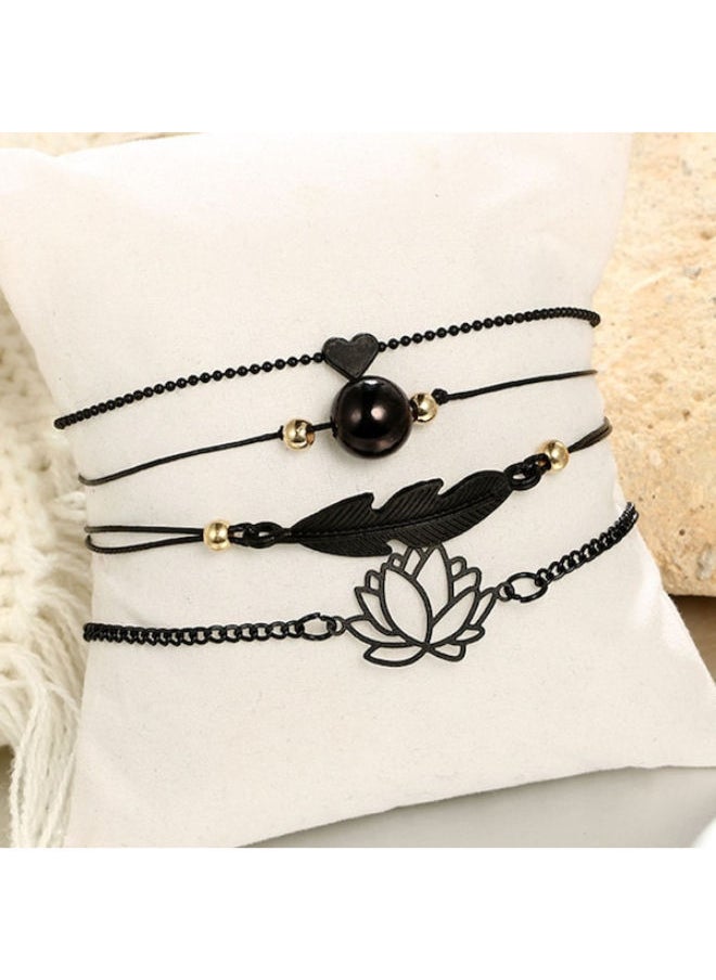 NIBEMINENT - 4-Piece Heart Flower Shape Chain Anklet - Image 1