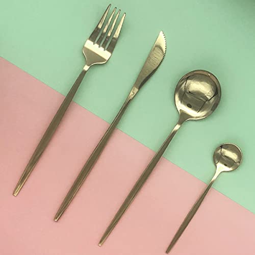Uniturcky Champagne Silverware Set, 24-Piece Stainless Steel Flatware Set Service For 6, Mirror Polished Tableware Cutlery Set Knife Fork And Spoon For Home & Restaurant, Dishwasher Safe - Image 5