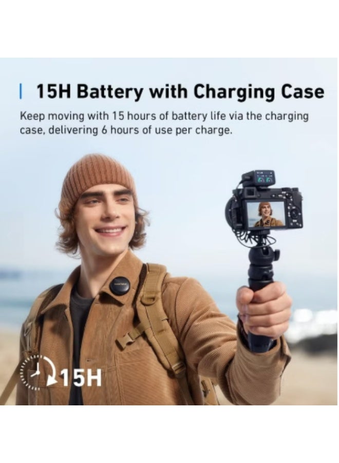 ميكروفون لاسلكي AnkerWork M650، مزود بخاصية إلغاء الضوضاء الاحترافية، مدى إرسال يصل إلى 200 متر، بطارية تدوم 15 ساعة، أغطية مغناطيسية ملونة قابلة للتبديل، التقاط صوت ثنائي القناة عالي الجودة، ميكروفون لاسلكي مثالي لمدونات الفيديو - Image 4