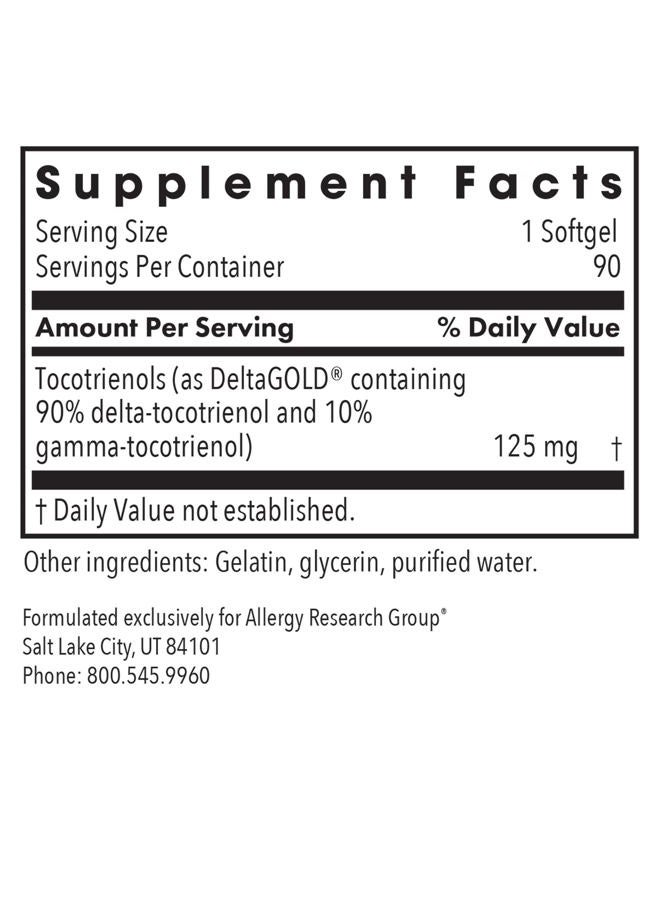 Allergy Research Group Delta-Fraction Tocotrienols Supplement - 125 mg Vitamin E, Annatto, Gamma, Tocotrienols Only, Tocopherol-Free, Hypoallergenic, Softgels - 90 Count - Image 3