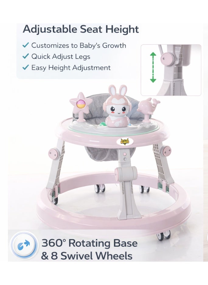 Gold Mantis Adjustable Baby Walker with Activity Tray, Foldable Infant Learning Walker with 360° Wheels, Safety Seat, Height Adjustable Toddler Walking Trainer (Pink) - Image 5