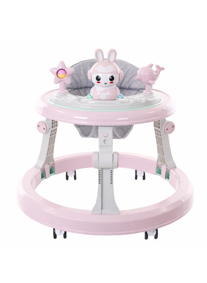 Gold Mantis Adjustable Baby Walker with Activity Tray, Foldable Infant Learning Walker with 360° Wheels, Safety Seat, Height Adjustable Toddler Walking Trainer (Pink) - Image 1