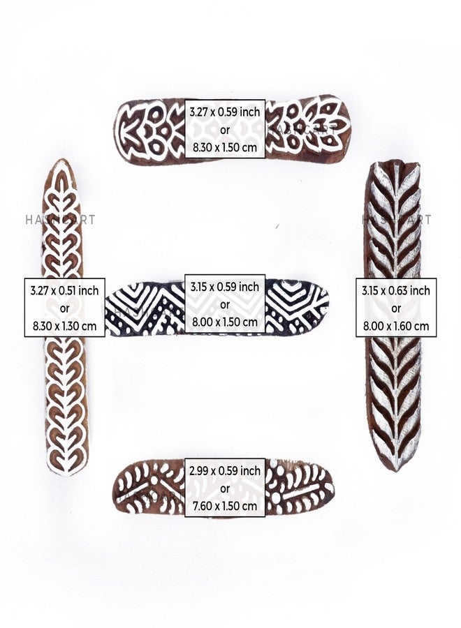 TWOGRAMS Border Shaped Wooden Block Printing Stamp - Wooden Blocks for Block Printing for Scrapbooking Saree Border Clay Pottery Henna | TwoGrams | Set of 5 | - Image 4
