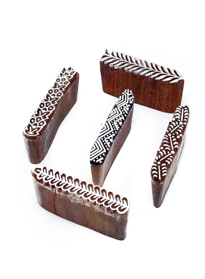 TWOGRAMS Border Shaped Wooden Block Printing Stamp - Wooden Blocks for Block Printing for Scrapbooking Saree Border Clay Pottery Henna | TwoGrams | Set of 5 | - Image 2