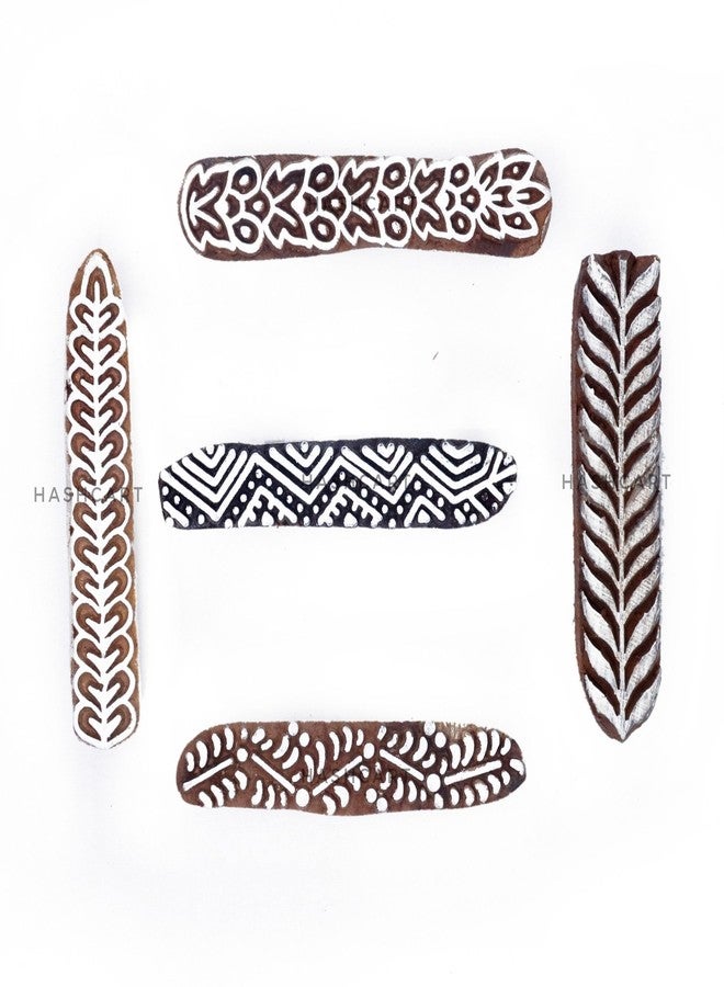 TWOGRAMS Border Shaped Wooden Block Printing Stamp - Wooden Blocks for Block Printing for Scrapbooking Saree Border Clay Pottery Henna | TwoGrams | Set of 5 | - Image 1