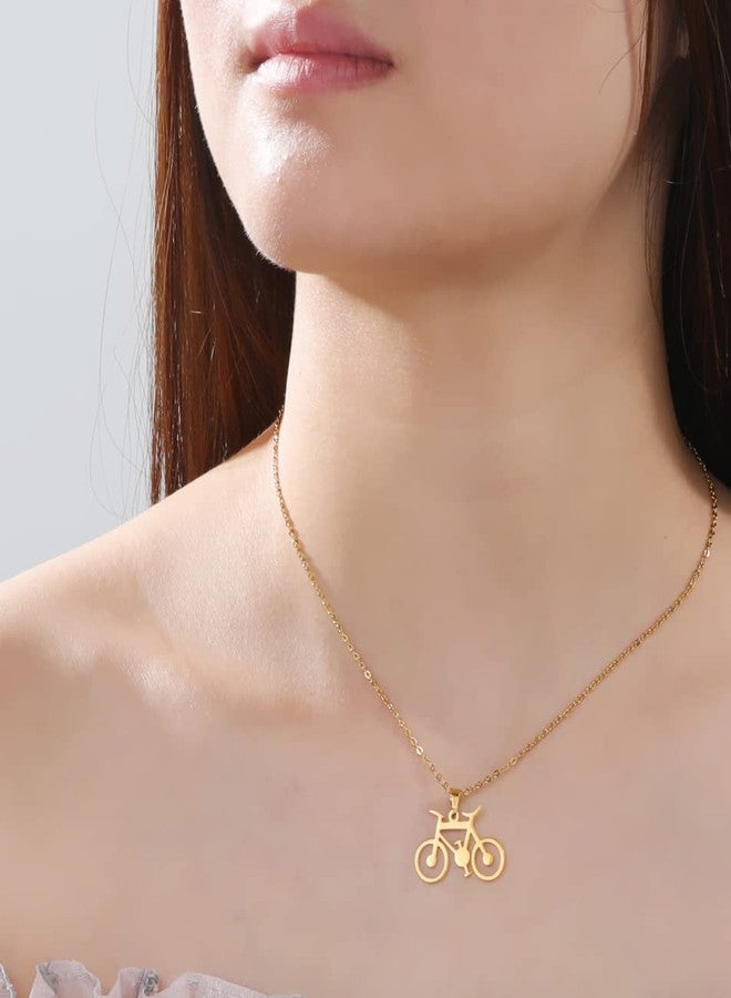 EUEAVAN Bicycle Sport Pendant Necklace Travel Traveler Charm Cyclist Choker Jewelry Gifts for Cycling Lovers Women (gold) - Image 2