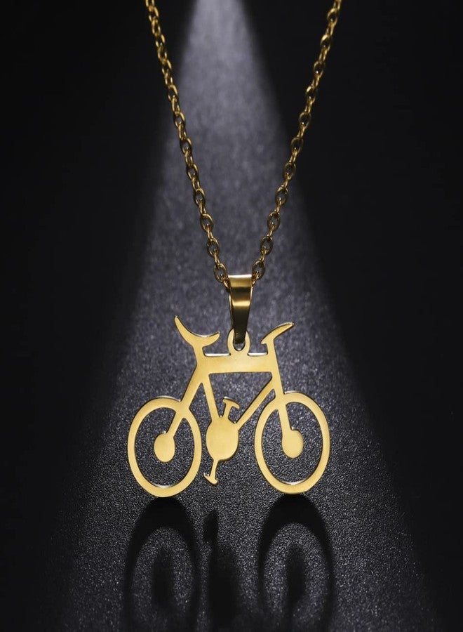 EUEAVAN Bicycle Sport Pendant Necklace Travel Traveler Charm Cyclist Choker Jewelry Gifts for Cycling Lovers Women (gold) - Image 3