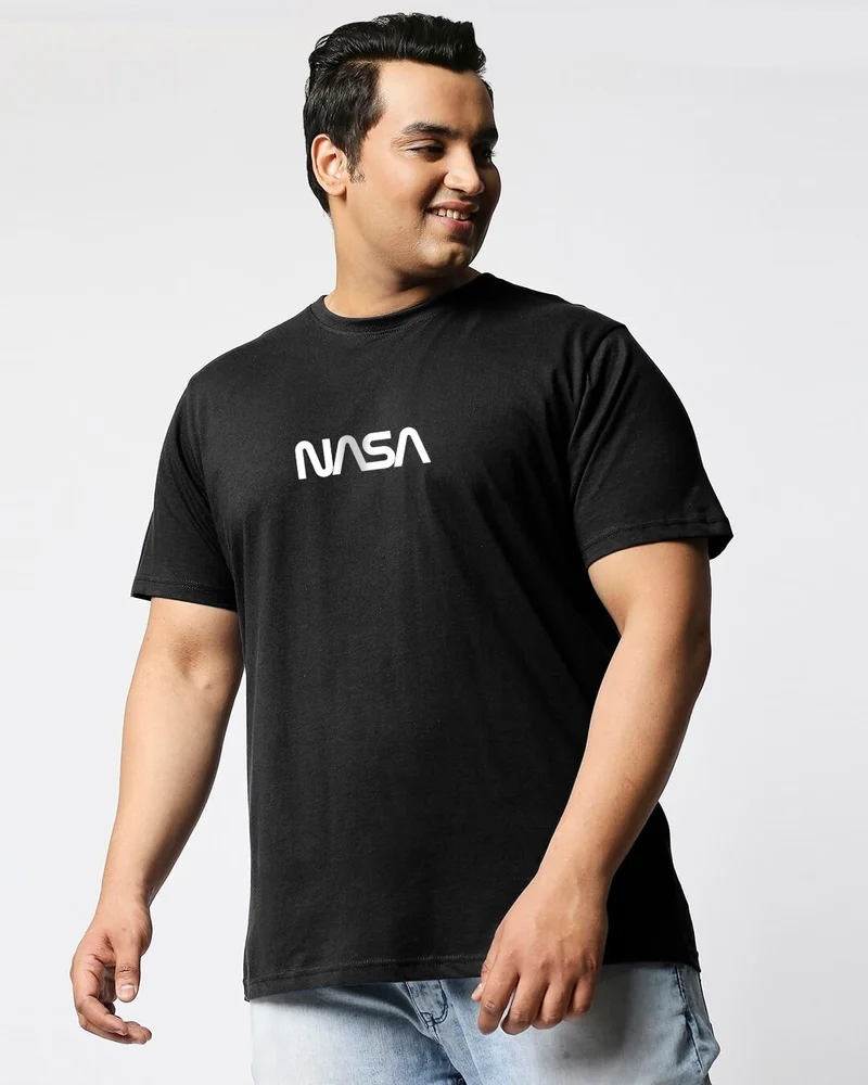 bewakoof Men's Black Universal Astro Graphic Printed Oversized Plus Size T-shirt