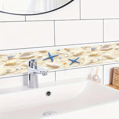 HOMETITUTE Wallpaper Border Peel and Stick Wall Border Sandy Seashell Decorative Wall Trim Self Adhesive Border for Walls Mirror Frame Accent Strip for Bedroom Bathroom Kitchen Living Room 4x196 Inch - Image 3