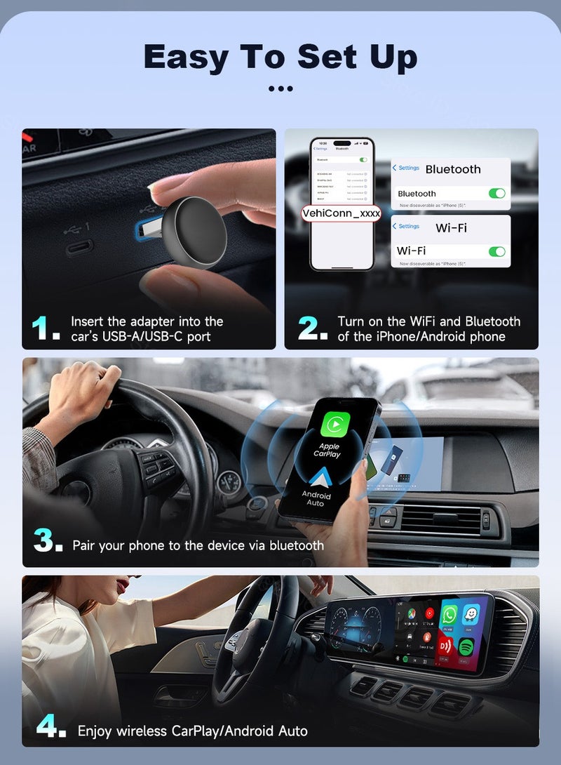 BlueFire Mini Ultra 3 Wireless Android Auto & CarPlay Adapter Dongle - 5.8GHz WiFi & BT 5.0 Auto Connect, Plug & Play USB for Toyota, Mazda, Kia, Volvo & More - Compact Portable Car Stereo Upgrade - Image 2