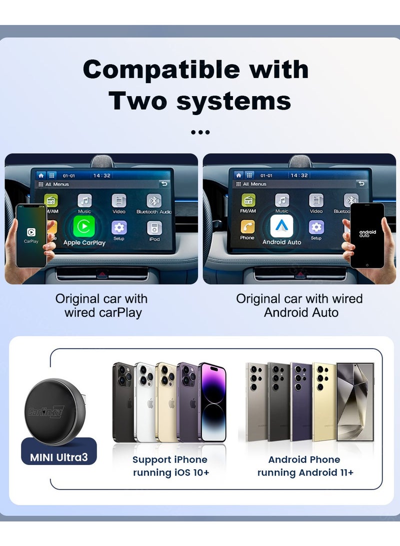 Carlinkit Mini Ultra 3 Wireless Android Auto & CarPlay Adapter Dongle - 5.8GHz WiFi & BT 5.0 Auto Connect, Plug & Play USB for Toyota, Mazda, Kia, Volvo & More - Compact Portable Car Stereo Upgrade - Image 4