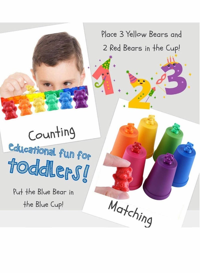 SYOSI - 71pcs Rainbow Counting Bears Set with Storage Bag, Matching Sorting Cups, Bear Counters and Dice Math Toddler Games - Image 1