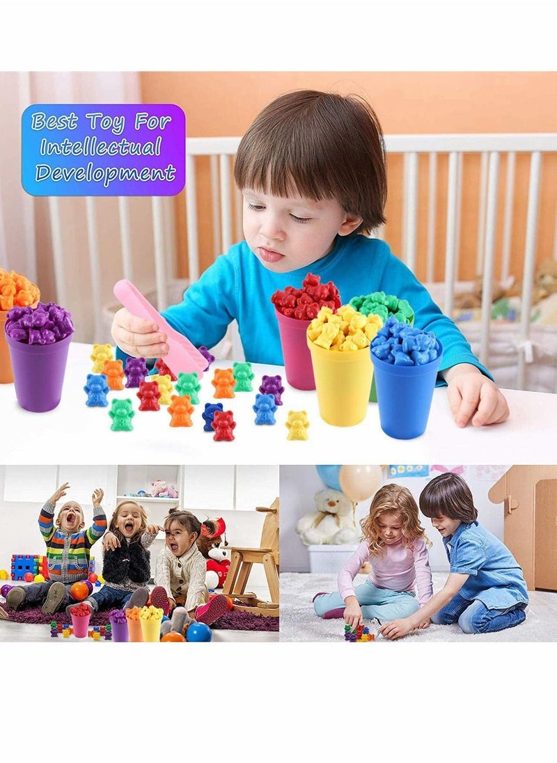 SYOSI - 71pcs Rainbow Counting Bears Set with Storage Bag, Matching Sorting Cups, Bear Counters and Dice Math Toddler Games - Image 1