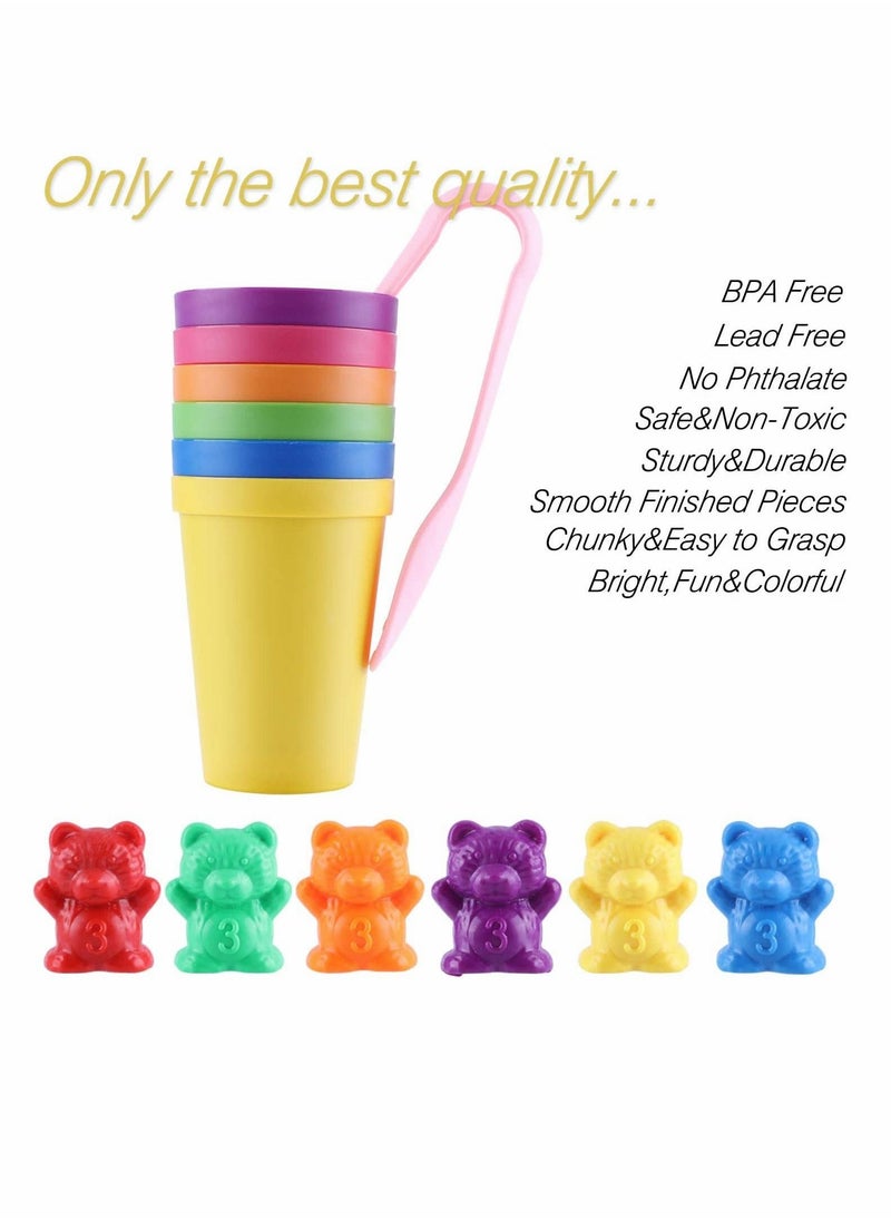 SYOSI - 71pcs Rainbow Counting Bears Set with Storage Bag, Matching Sorting Cups, Bear Counters and Dice Math Toddler Games - Image 1