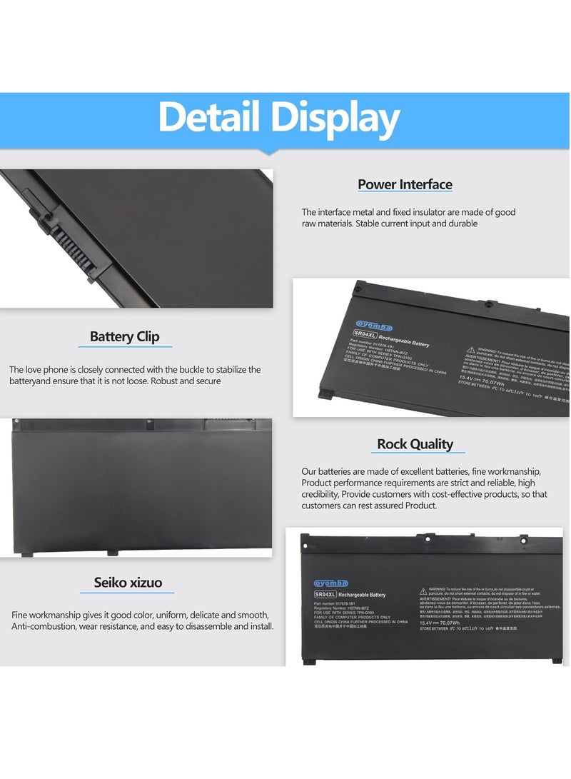 SR04XL Battery for HP OMEN 15 2018 15-CE0XX 15-CE015DX 15-DC0XX Pavilion 15- 15-CB041NR 15-CX0056WM Series 917724-855 917678-1B1 HSTNN-DB7W HSTNN-IB7Z Support 12V Lithium - Image 3