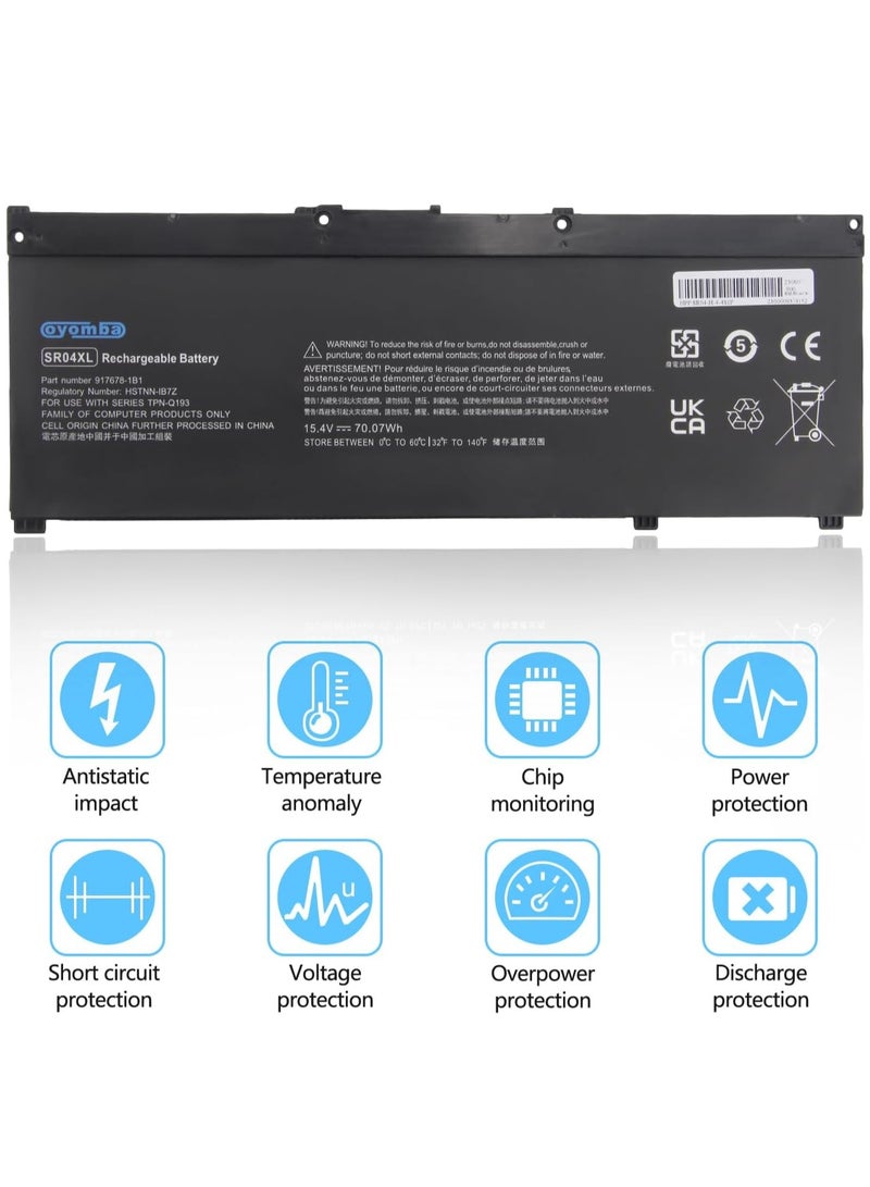 SR04XL Battery for HP OMEN 15 2018 15-CE0XX 15-CE015DX 15-DC0XX Pavilion 15- 15-CB041NR 15-CX0056WM Series 917724-855 917678-1B1 HSTNN-DB7W HSTNN-IB7Z Support 12V Lithium - Image 4
