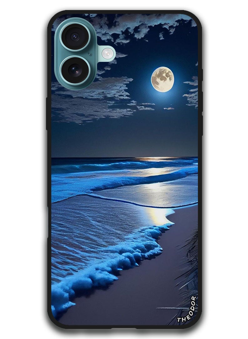 Theodor Protective Case Anti Scratch Shock Proof Bumper Cover For iPhone 16 (6.1)-inch Waves And Moon - Image 1