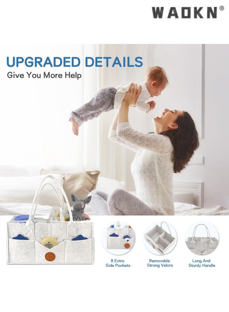WAOKN Diaper Caddy Organizer for Baby - Diaper Holder Organizer for Changing Table, Nursery Storage Bin Basket with Handle,  Felt Diaper Organizer Suitable for Indoor Outdoor (White)  - Image 4