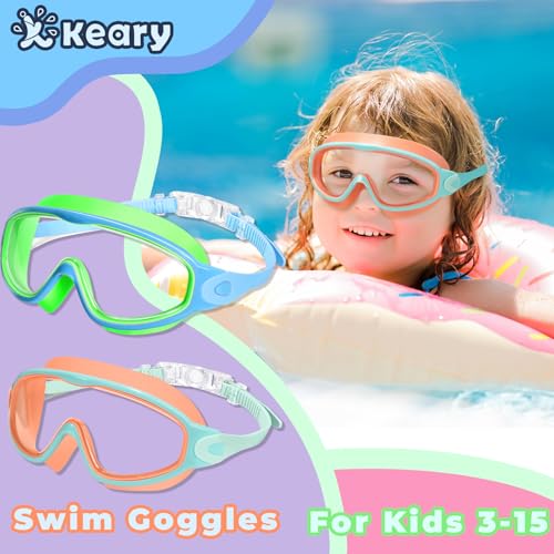 Keary 2 Pack Swim Goggles for Kids 614 814 Kids Swimming Goggles Age 315 47 416 812 For Boys Girls Youth Toddler Children Pool Water Goggle Anti Fog UV Protection Clear Wide View Waterproof - Image 3