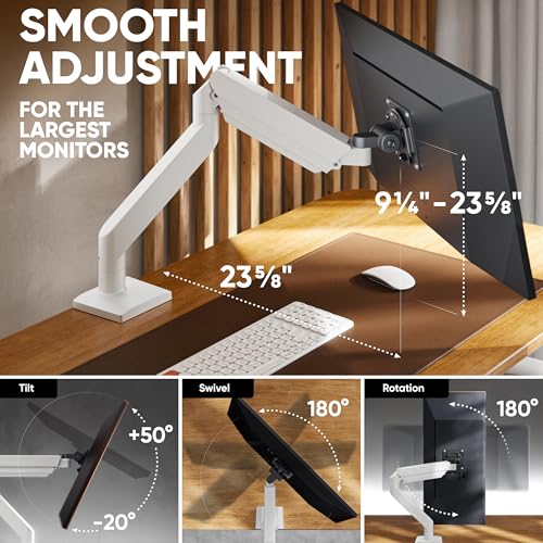 ONKRON Heavy Duty Monitor Arm for 13-55 Inch Flat & Curved Screens up to 55.1 lbs, Ultrawide Screen Arm with Adjustable Gas Spring, VESA 75x75-100x100, Single Monitor Mount for Desk Black-White - Image 3
