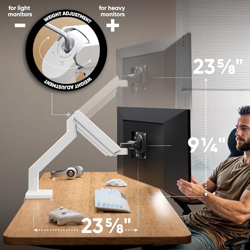 ONKRON Heavy Duty Monitor Arm for 13-55 Inch Flat & Curved Screens up to 55.1 lbs, Ultrawide Screen Arm with Adjustable Gas Spring, VESA 75x75-100x100, Single Monitor Mount for Desk Black-White - Image 4