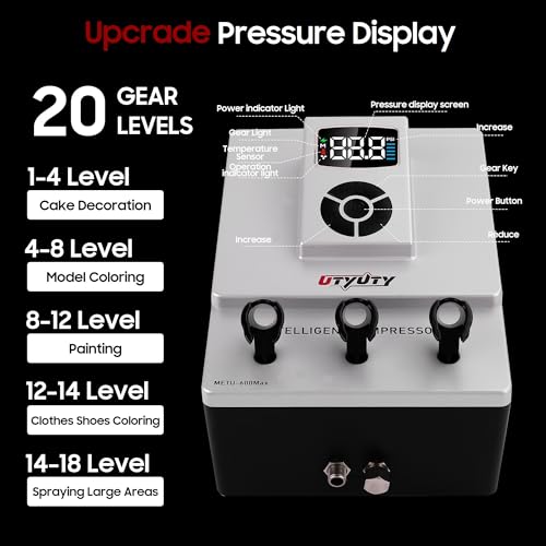 UTYUTY Professional Airbrush Compressor, 85PSI High-Performance, 20 Pressure Levels Control, Ultra-Quiet Dual-Outlet Airbrush Kit for High-End Airbrushes,Painting, Modeling, Makeup, Cake Decor - Image 2