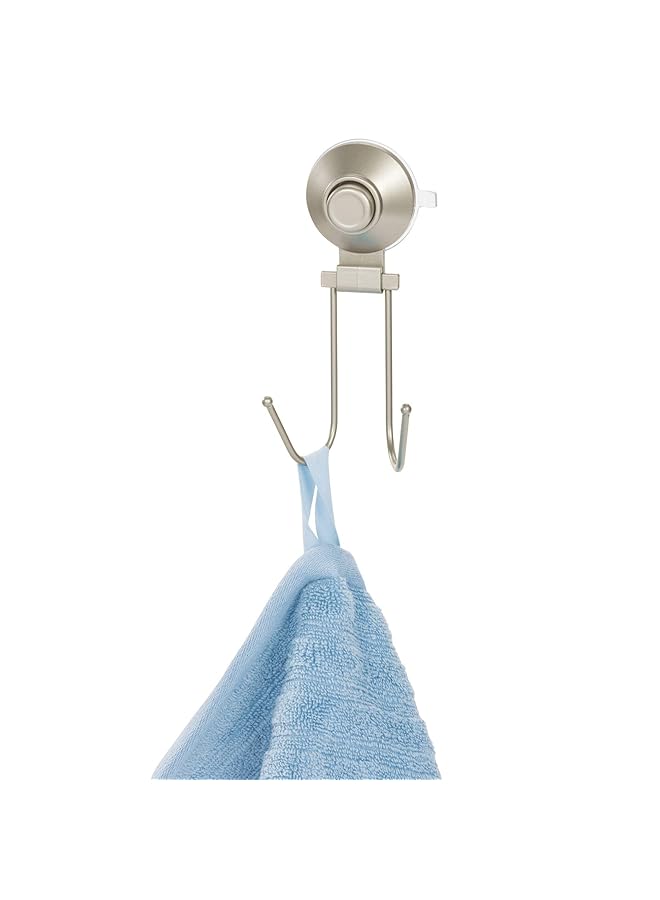InterDesign Everett Push Lock Suction Bathroom Double Hook For Towels Loofahs And 2.43 Inch X 3.17 Inch X 6.71 Inch Satin - Image 1
