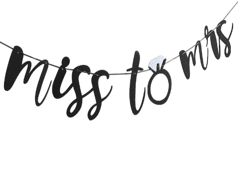 Festiko Black Glittery Miss to Mrs Banner and Black Glittery -Bachelorette Engagement Wedding Party Home Decor Decoration Supplies - Image 2
