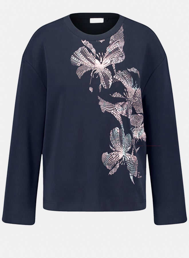 GERRY WEBER Sand-Washed Long Sleeve Top With A Front Print  - Image 4