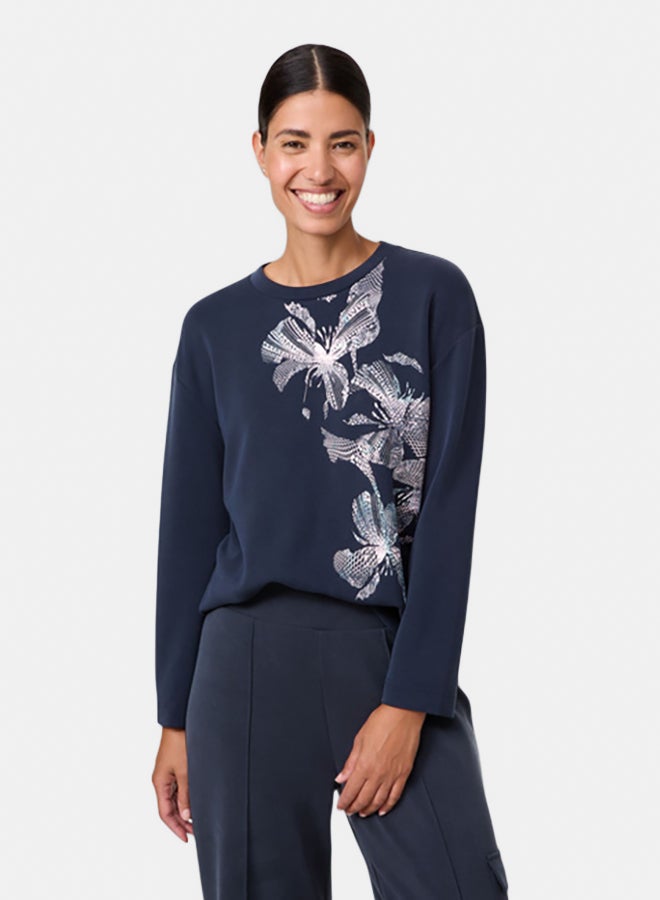 GERRY WEBER Sand-Washed Long Sleeve Top With A Front Print  - Image 1