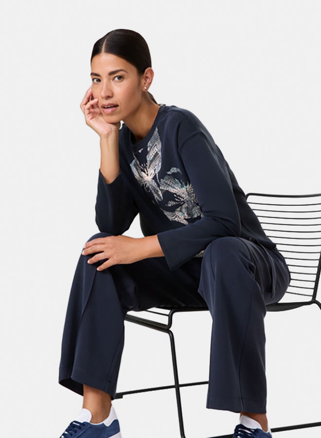 GERRY WEBER Sand-Washed Long Sleeve Top With A Front Print  - Image 2