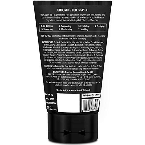Man Arden De Tan Brightening Face Scrub 100ml - De-Tans & Exfoliates Skin - With Vitamin C - Image 2