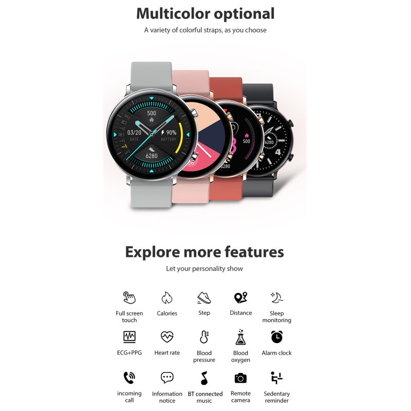 Smartwatch: 1.28" Pink Touch-Screen - IP68 Water-Resistant Fitness Tracker for Health Monitoring, Sports Tracking, Smart Notifications, Android & IOS Users - Image 5