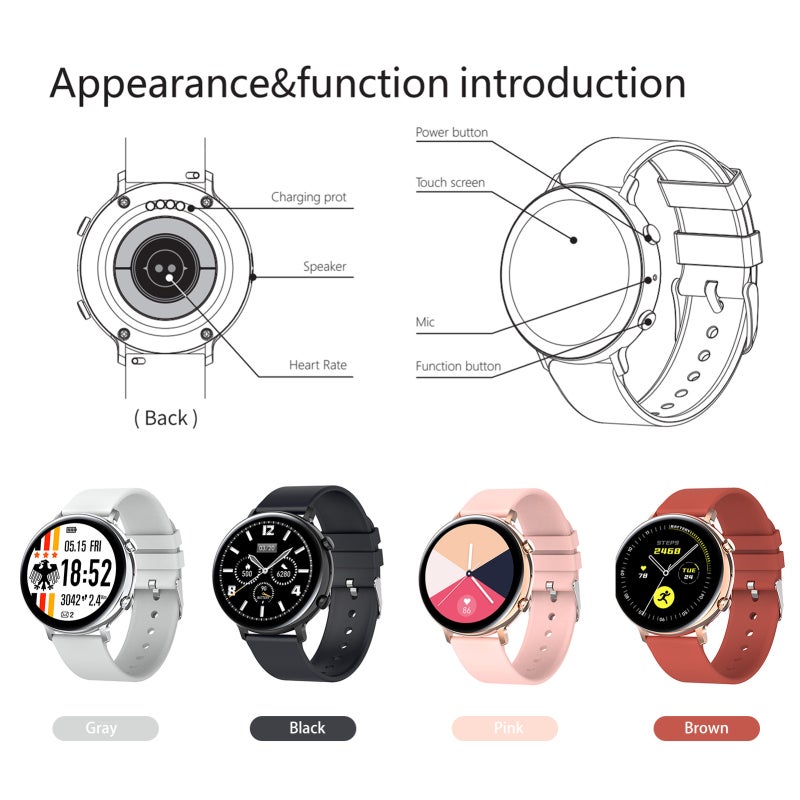 Smartwatch: 1.28" Pink Touch-Screen - IP68 Water-Resistant Fitness Tracker for Health Monitoring, Sports Tracking, Smart Notifications, Android & IOS Users - Image 3