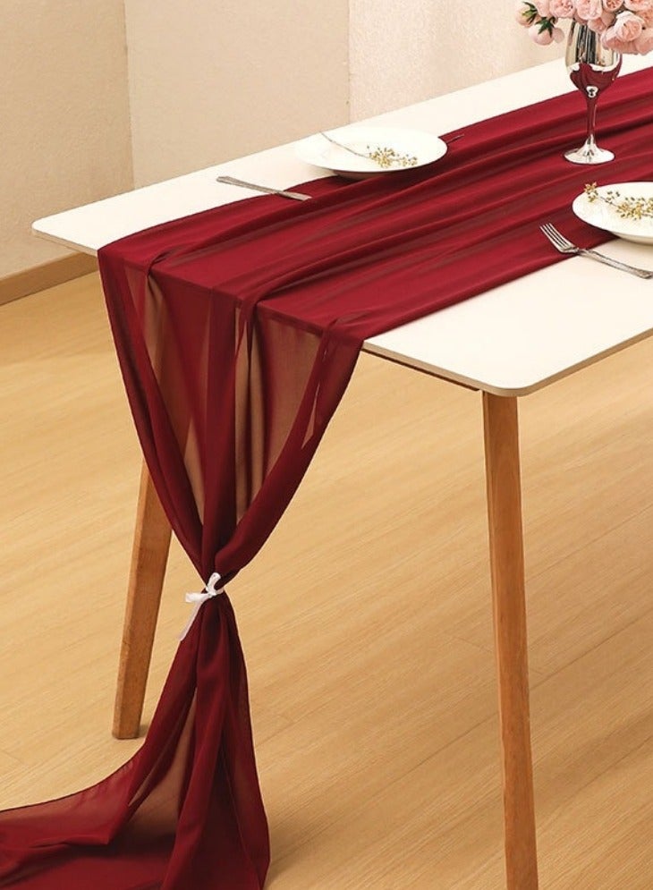 300×70cm Chiffon Table Runner Tulle Table Flag Elegant Classic Tablecloth Wedding Party Decoration Rustic Boho Sheer Party Table Decor Farmhouse Table Runners Long Sand Table Runner for Wedding Reception Bridal Shower Baby Shower (Dark Red)