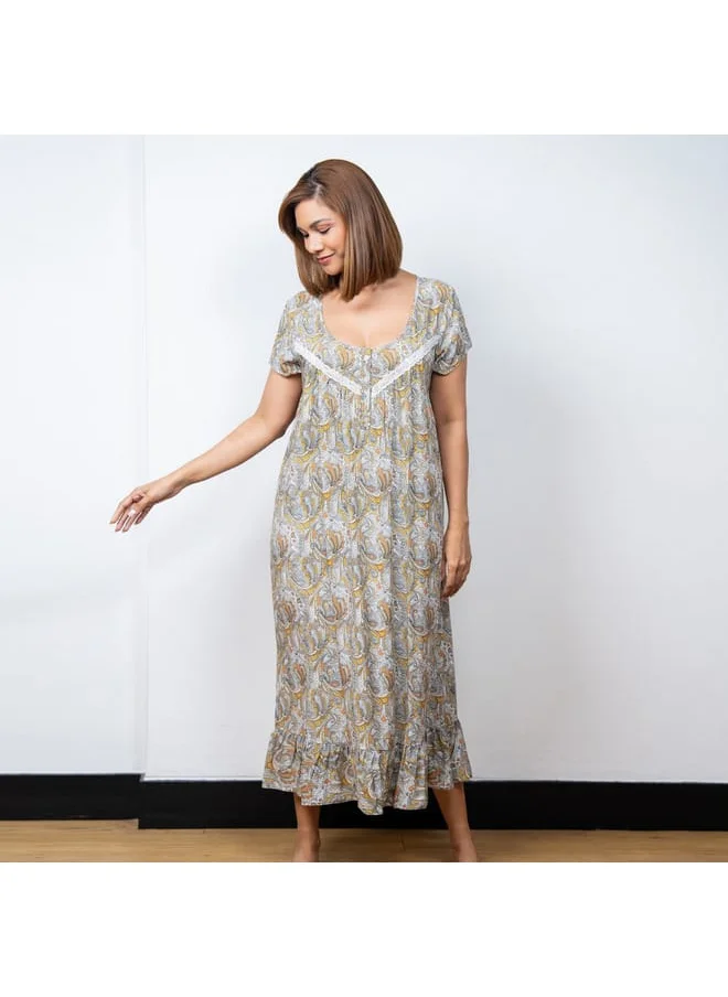 Aadaraya Aadaraya Printed Night Gown with Short Sleeves