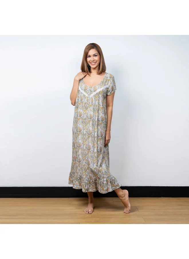 Aadaraya Aadaraya Printed Night Gown with Short Sleeves