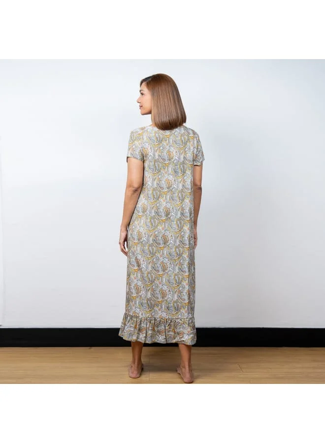 Aadaraya Aadaraya Printed Night Gown with Short Sleeves