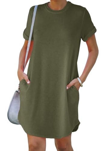 YEXIPO Women's Casual Summer Short Sleeve T Shirt Dress Nightgown Crew Neck Loose Solid Color Basic Dresses with Pockets - Image 4