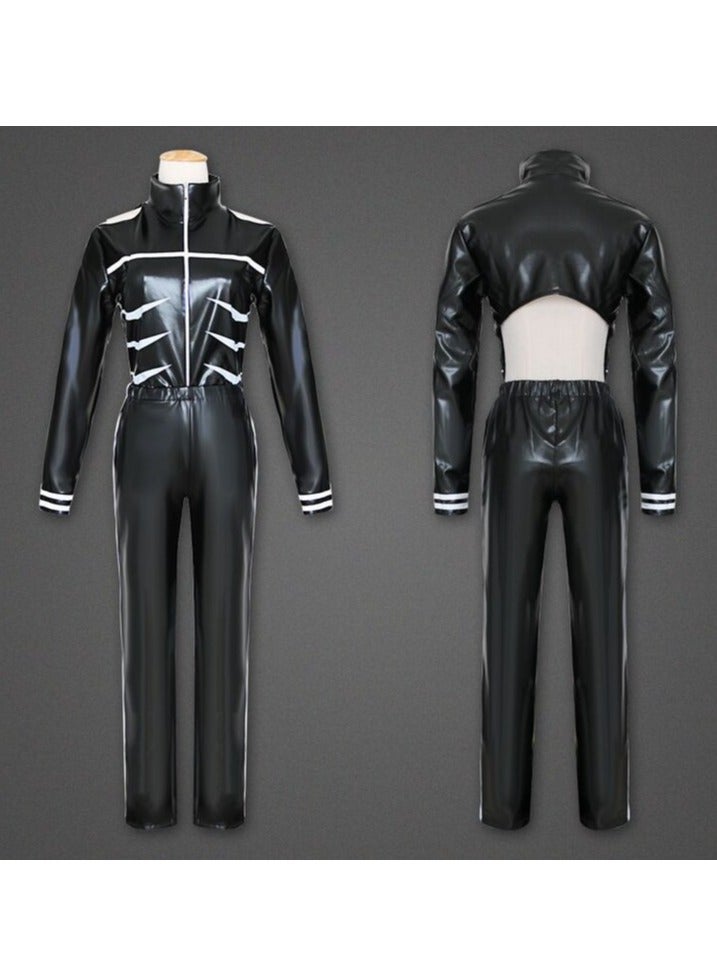 4-Piece Ken Kaneki Cosplay Costume Set - Tokyo Ghoul Black Training Suit, Hooded Top, Shorts, PU Leather Arm & Leg Sleeves with White Stripes, Anime Role Play Outfit for Conventions & Dark Streetwear - Image 3