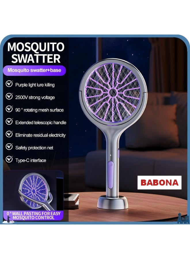 بابونا الطائرة الكهربائية Swatter Bug Zapper راكيت البعوض القاتل مع ضوء البعوض الأرجواني القابل لإعادة الشحن للمكتب المنزلي الداخلي الفناء الخلفي التخييم - Image 1
