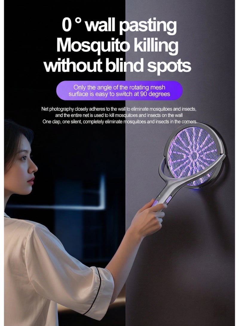 بابونا الطائرة الكهربائية Swatter Bug Zapper راكيت البعوض القاتل مع ضوء البعوض الأرجواني القابل لإعادة الشحن للمكتب المنزلي الداخلي الفناء الخلفي التخييم - Image 3