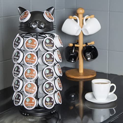Made Easy Kit Carousel Coffee Pod Holder, Compatible with Keurig K-Pods K-Cups, Countertop Rack Storage Organizer, Metal Home and Kitchen Decor, Capsule Café Station Bar (Large, Black Cat) - Image 2