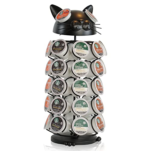 Made Easy Kit Carousel Coffee Pod Holder, Compatible with Keurig K-Pods K-Cups, Countertop Rack Storage Organizer, Metal Home and Kitchen Decor, Capsule Café Station Bar (Large, Black Cat) - Image 1