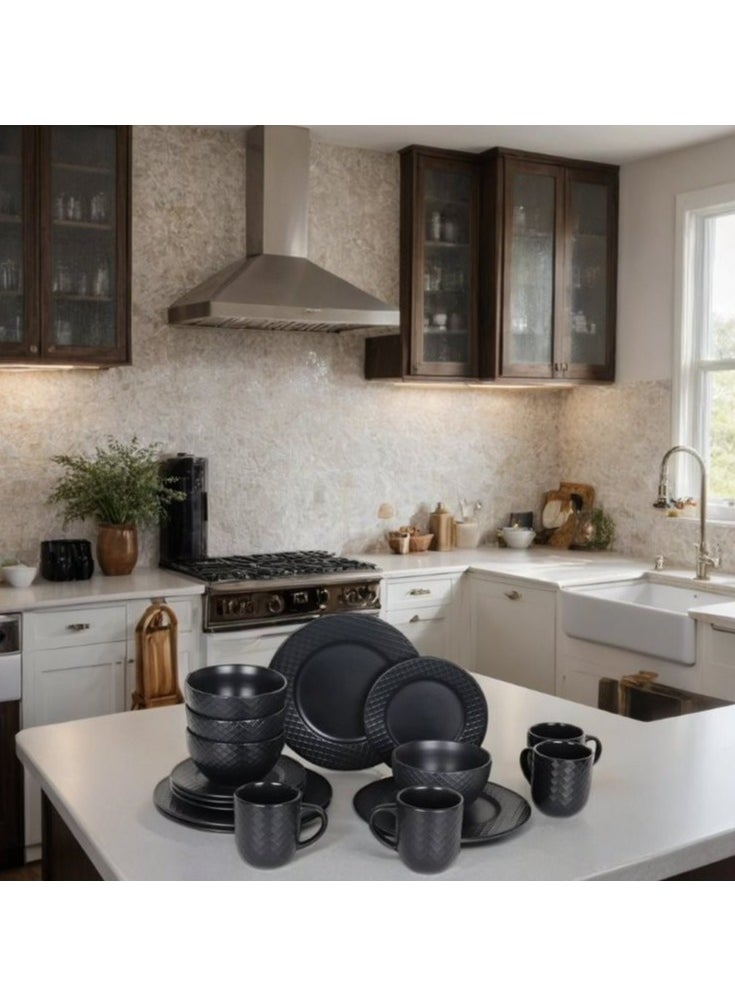 HOMEVEO 16-piece porcelain dinner set with an elegant and modern design in black  - Image 1