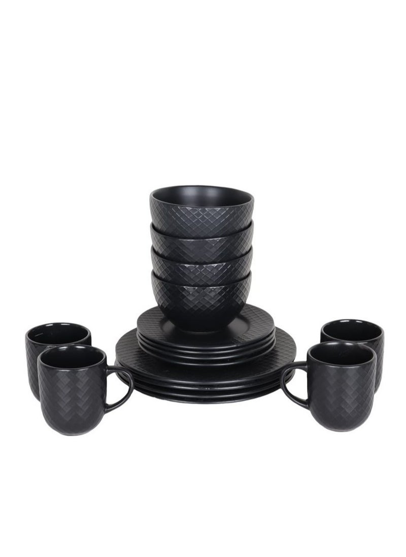 HOMEVEO 16-piece porcelain dinner set with an elegant and modern design in black  - Image 2