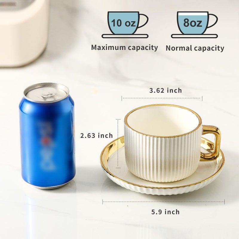 LETAOTAO Cappuccino Cups with Saucers, 8oz Ceramic Coffee Cups with Saucers Set, Latte Art Coffee Mugs with Gold Trim, Tea Cups Set of 4, British/Italian Coffee cups for Cafe Mocha, Double Espresso - Image 2